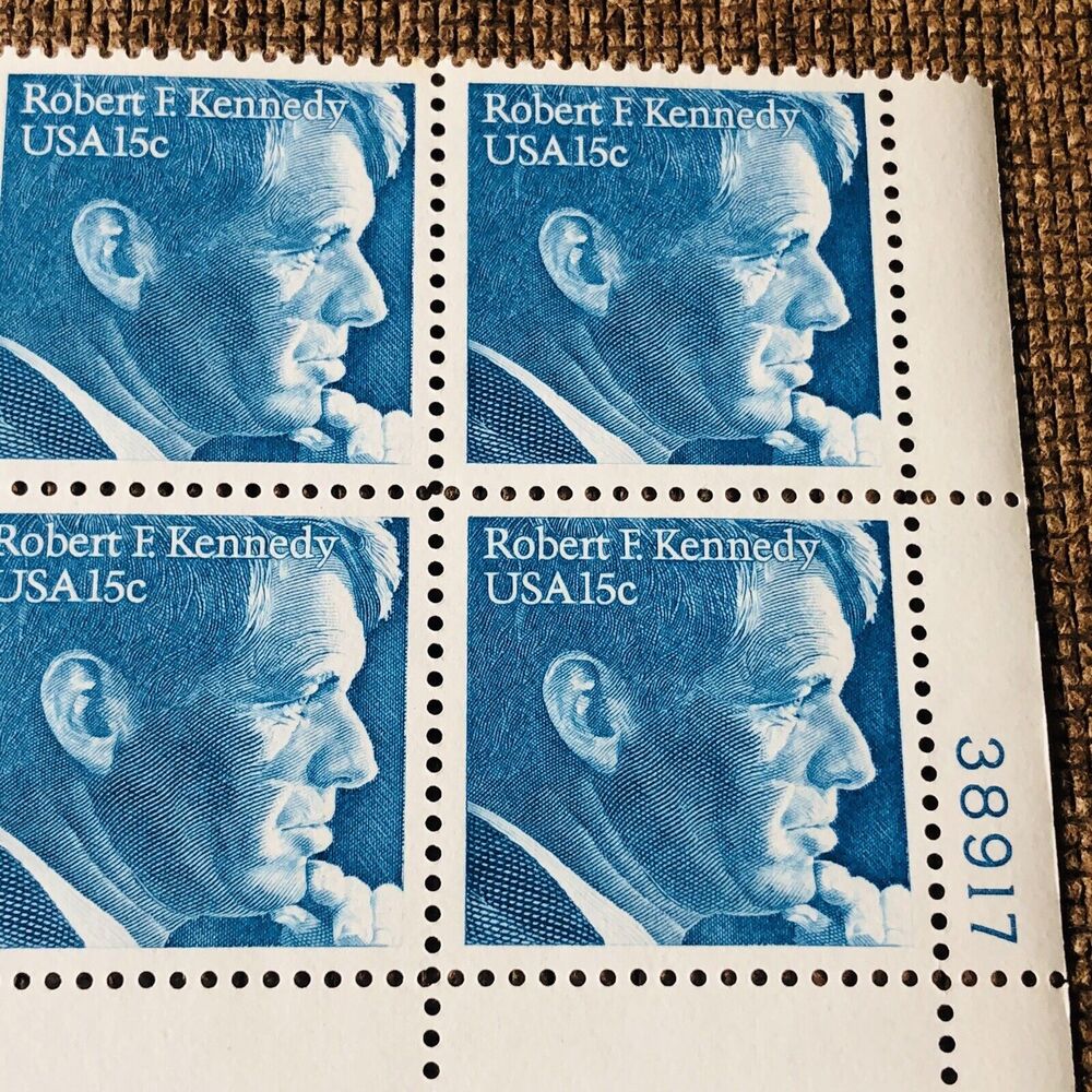 Vintage 1979 Robert F Kennedy Portrait USPS Block of 16 Mr Zip 15¢ MNH Stamps